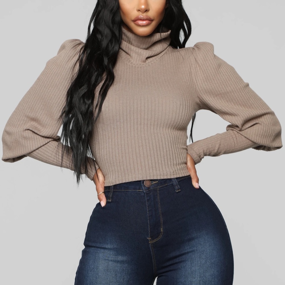 taupe cropped turtleneck